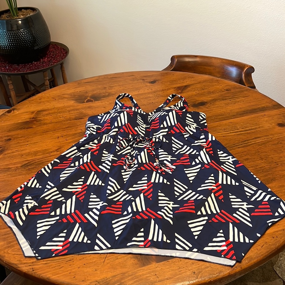 D&Co Beach Navy Blue w/ White & Red Stripes Swimsuit 20W